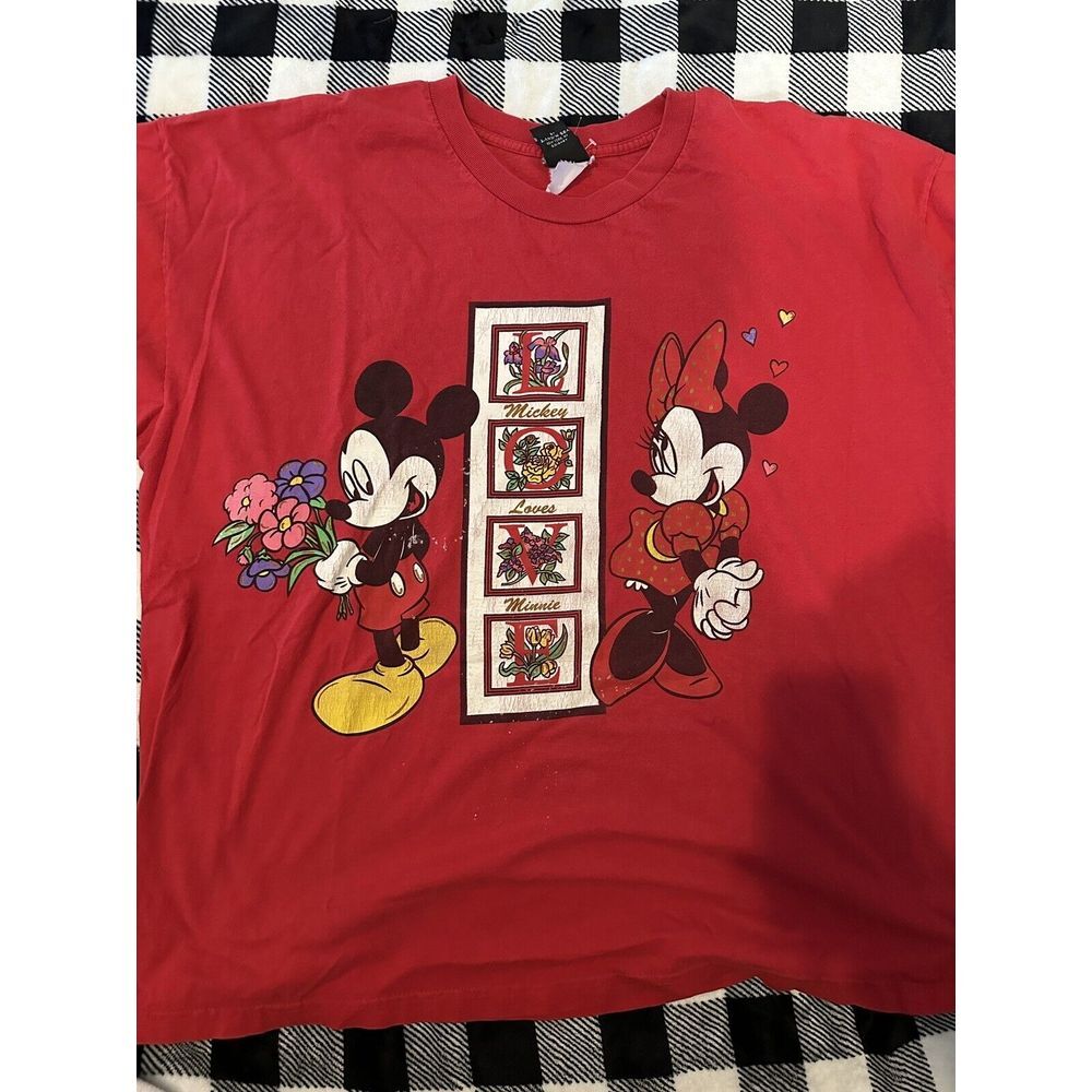 Minnie Mouse‎ Mickey Unlimited LOVE Unisex  T-Shirt Red Crew Cotton Vintage 2XL